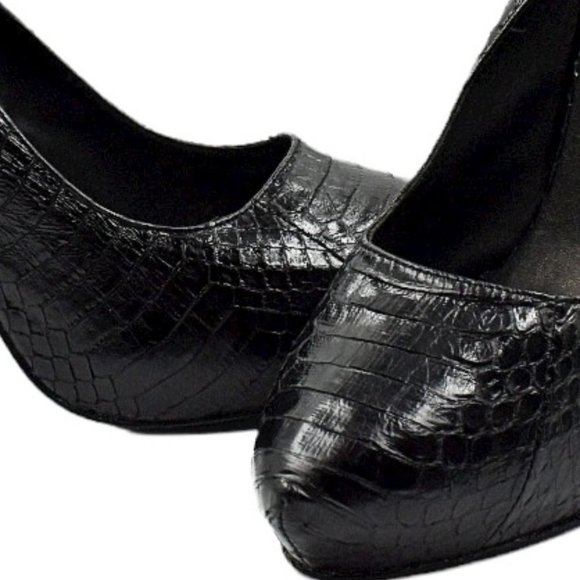 Elizabeth and James "Mazi" Black Snake Skin Platform Heels - Picture 6 of 13